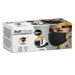 Roll Cerrahi Maske Siyah - 50 Adet
