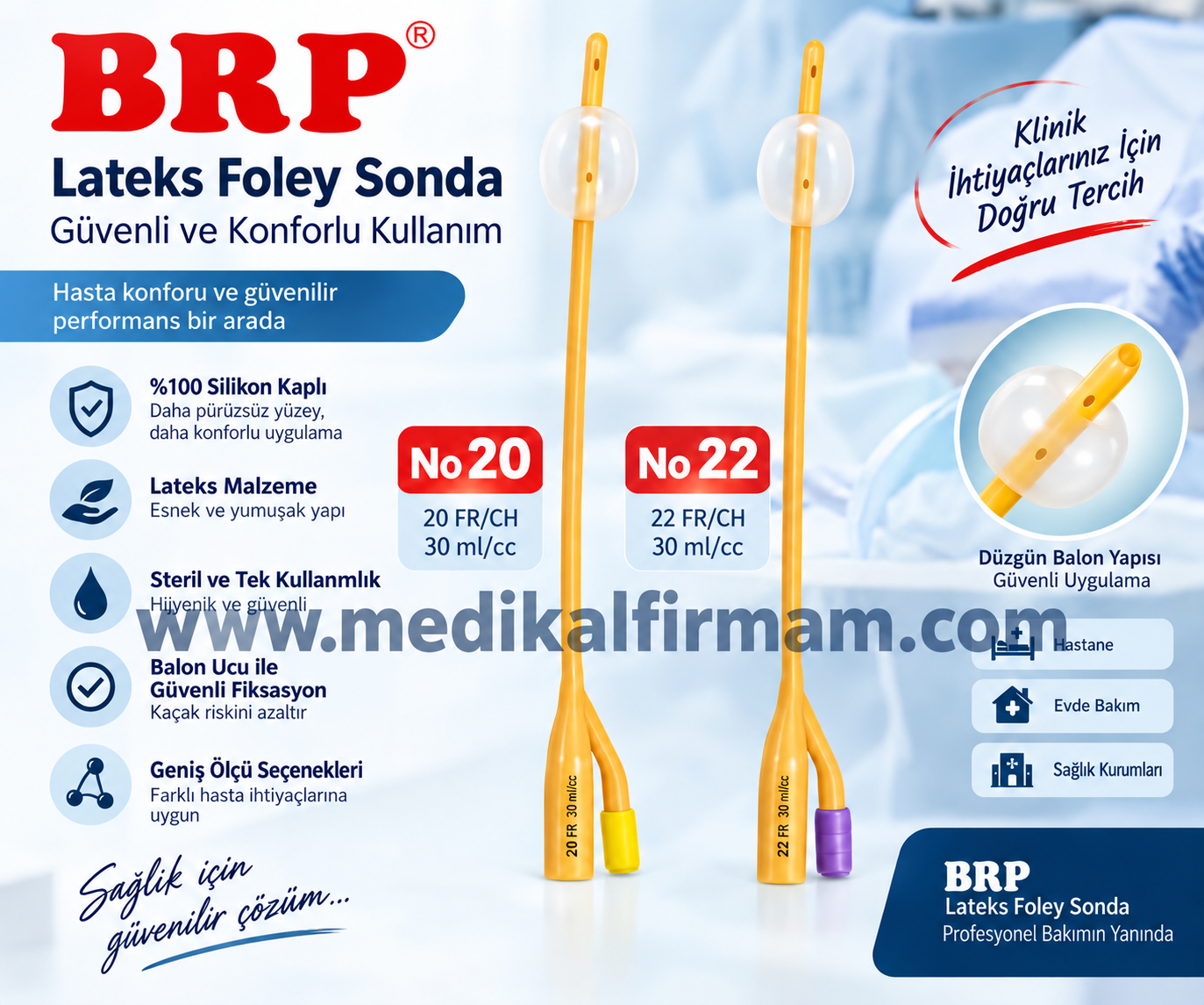 Foley Sonda Lateks 2 Yollu - 10 Adet