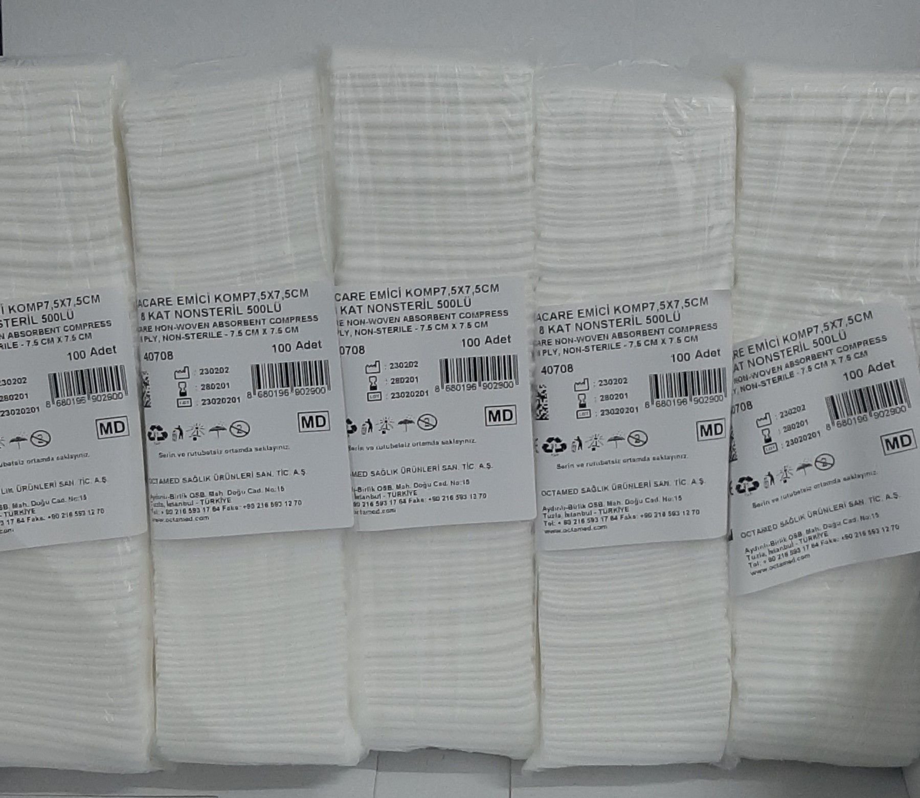Nonwoven Non-Steril Emici Kompres Spanç 7,5x7,5cm 8 Kat 500 Adet