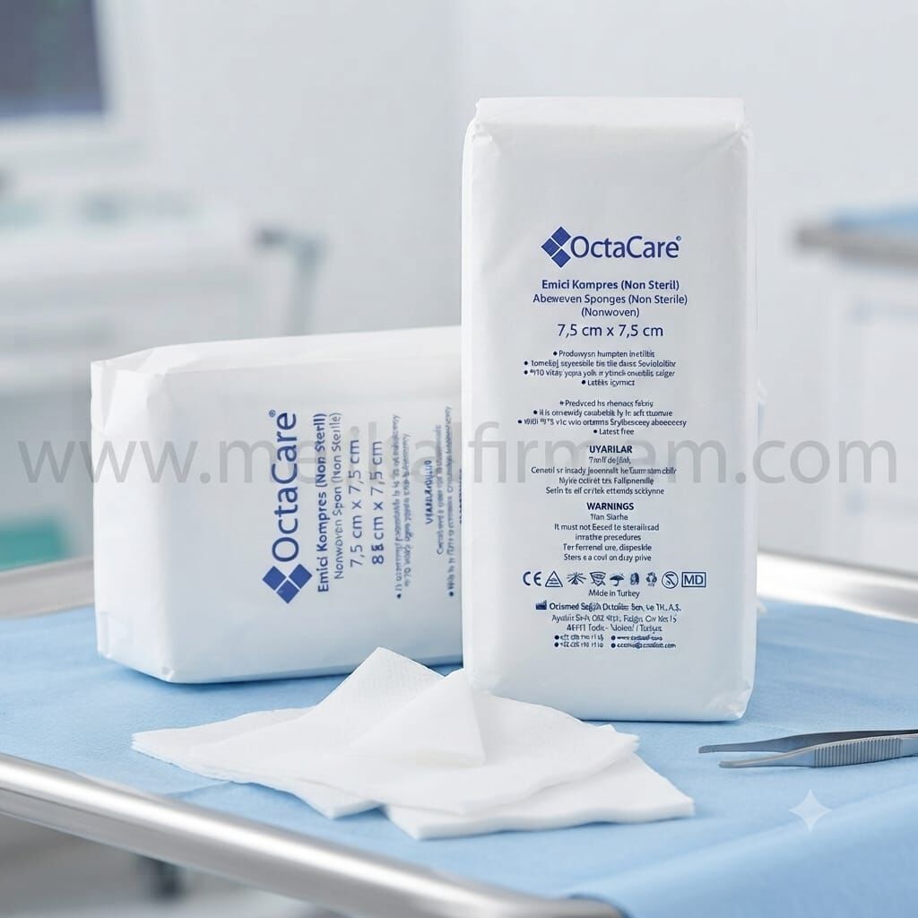 Nonwoven Non-Steril Emici Kompres Spanç 7,5x7,5cm 8 Kat 100 lü Paket