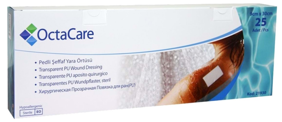 Octacare Şeffaf Su Geçirmez Yara Örtüsü 9cmx30cm- 25 Li Kutu