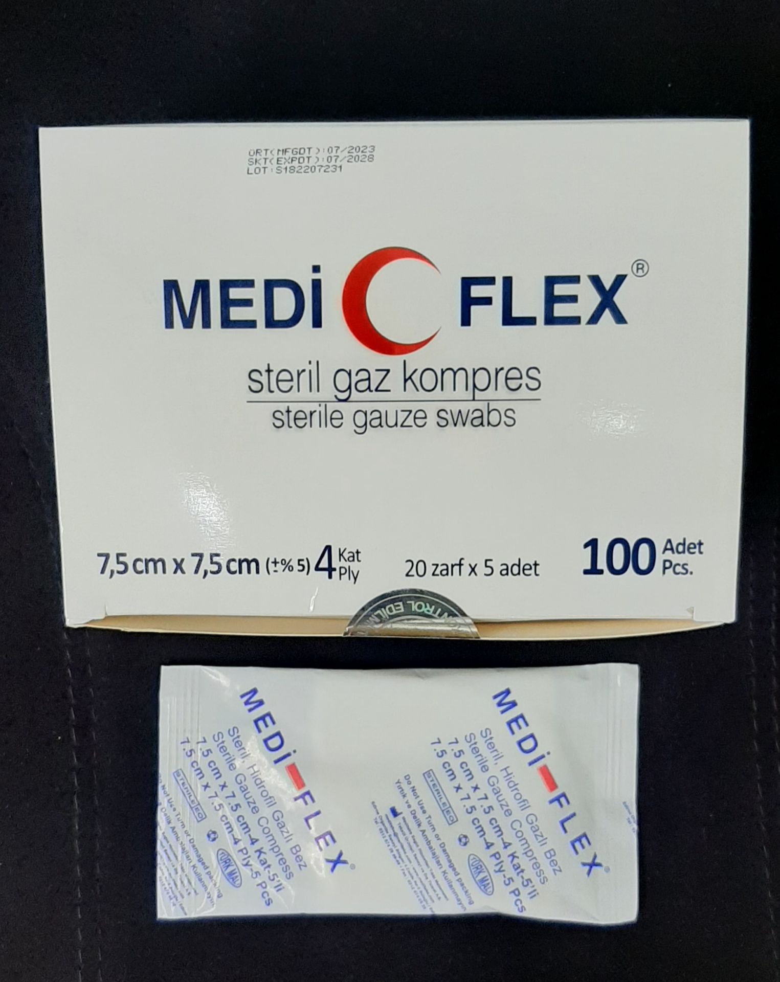 Steril Spanç Gaz Kompres 7,5x7,5cm 4 Kat 100 lü