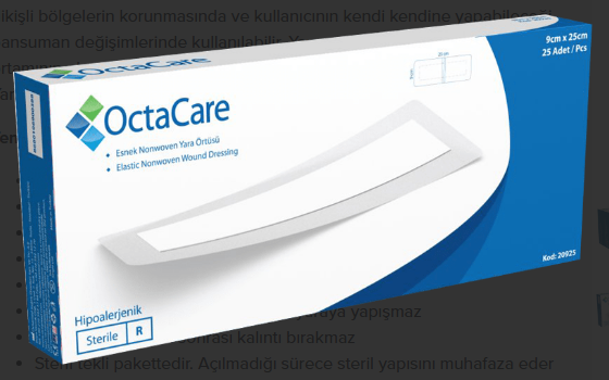 Octacare Esnek Nonwoven Yara Örtüsü 9cm x 25cm - 1 Adet