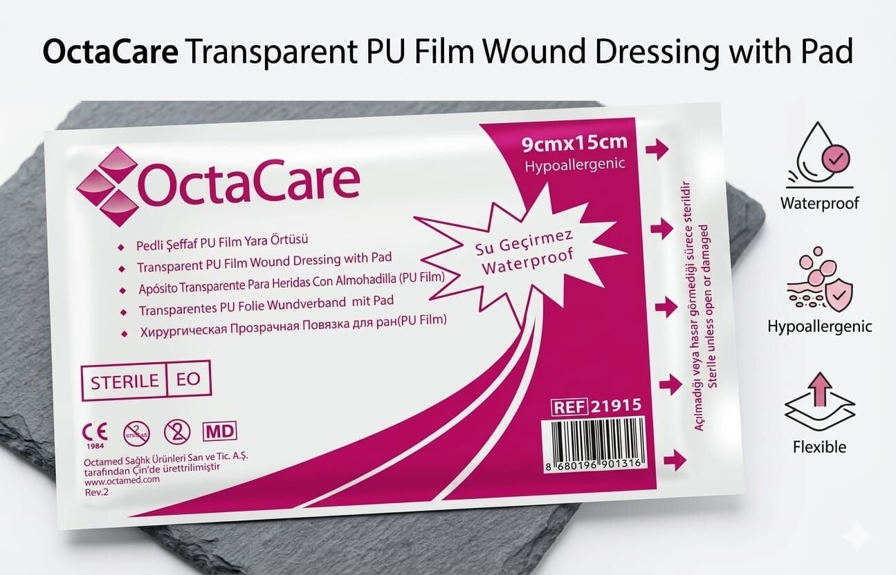 Octacare Şeffaf PU (Su Geçirmez) Yara Örtüsü 9cm X 15cm- 1 Adet