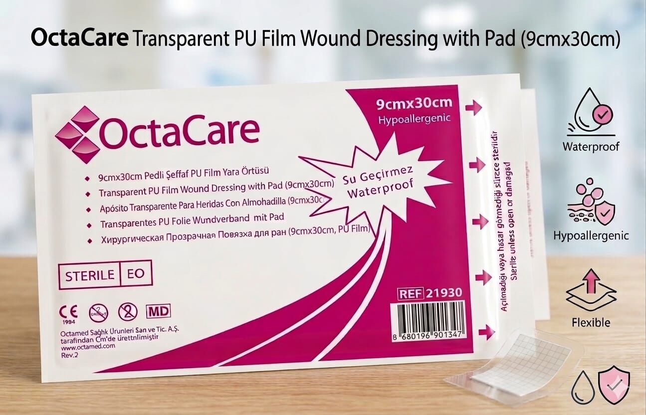 Octacare Şeffaf PU (Su Geçirmez) Yara Örtüsü 9cm X 30cm- 1 Adet