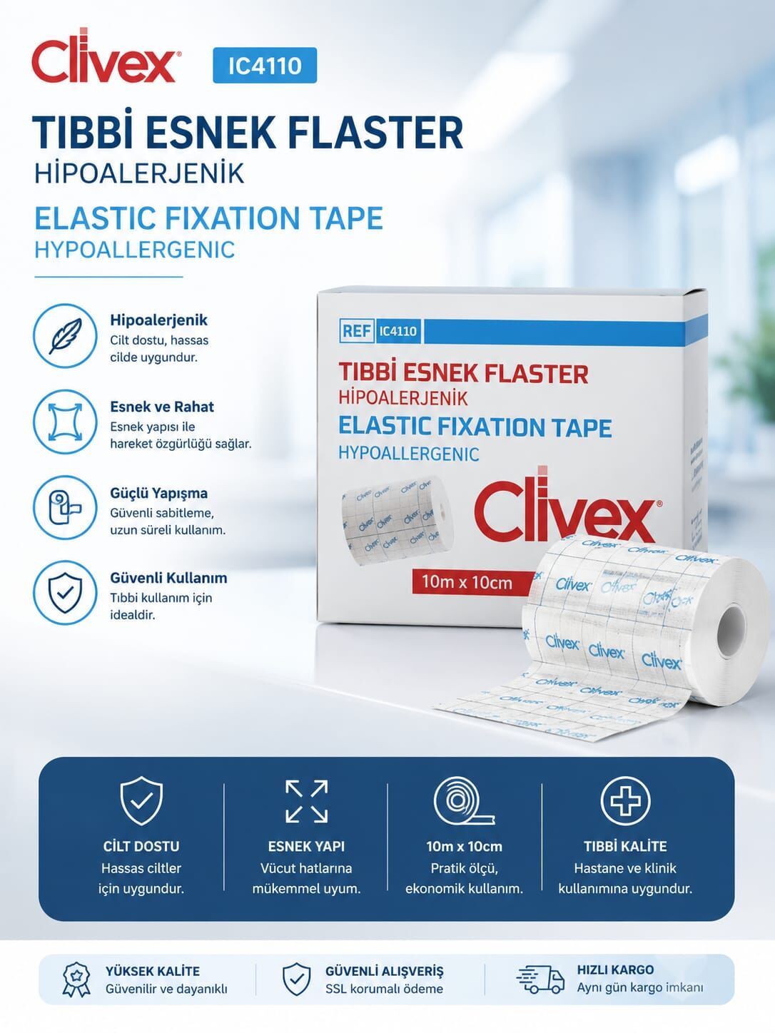 Clivex Tıbbi Esnek Flaster 10m x 10cm