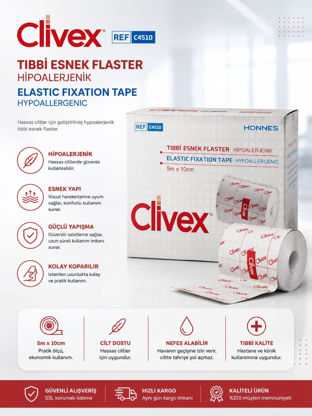 Clivex Tıbbi Esnek Flaster 5m x 10cm